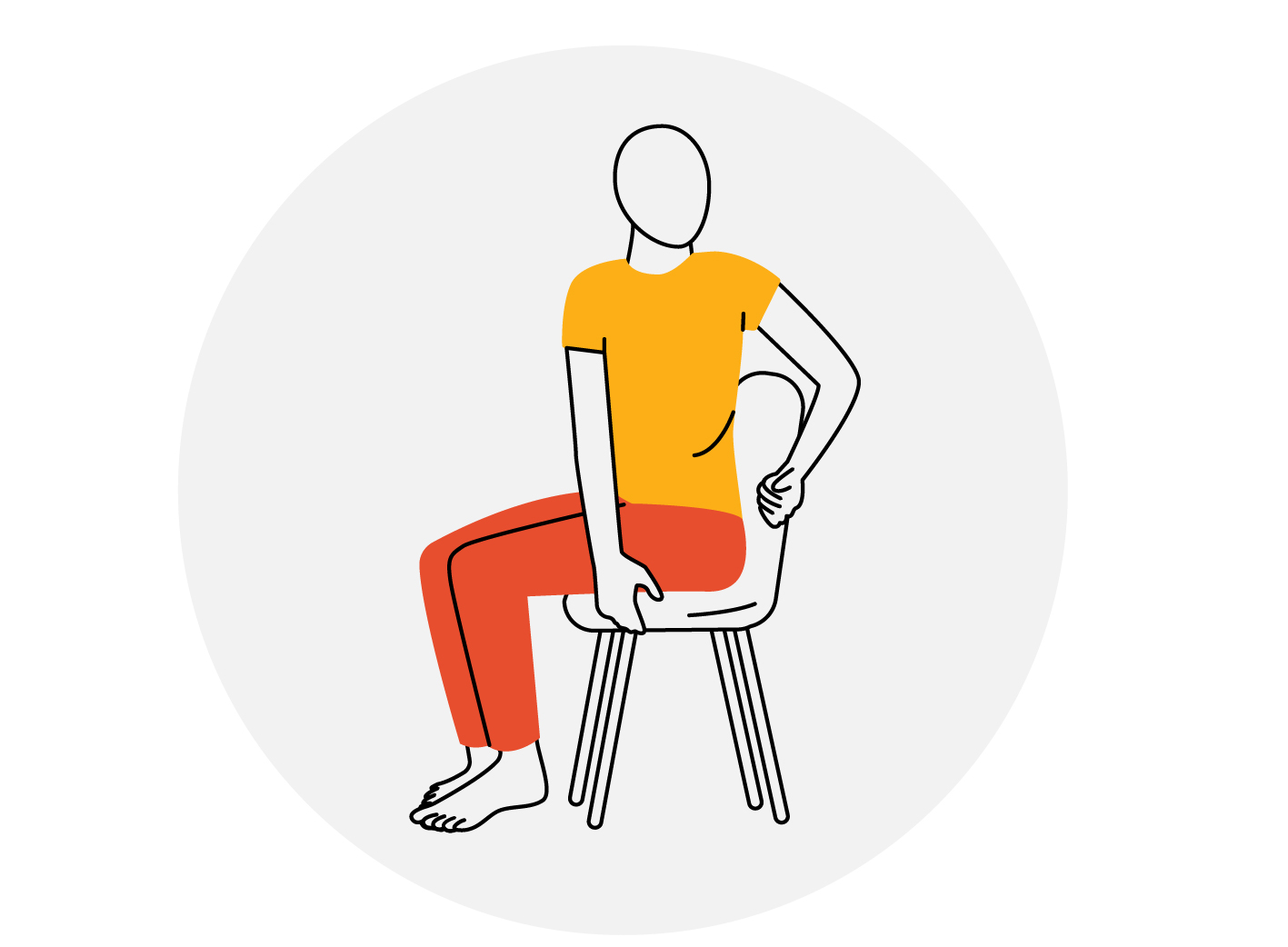 Person sitting in chair, twisting to one side.